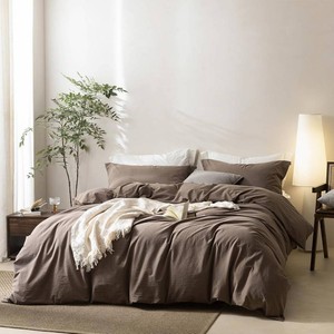 BDEAR 3Pcs Light Chocolate Brown Duvet Cover Set Queen Size 90 L x 90 W  100% Washed Cotton, 1 Duvet Cover with 2 Pillowcases, Zipper Closure, OEKO TEX Standard,8 Corner Ties,Linen-Liked Texture