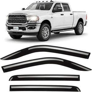 CLIM ART Incredibly Durable Rain Guards for Dodge RAM 2500 3500 2019-2026 Crew Cab, Original Tape-on Window Deflectors, Vent Deflector, Vent Window Visors,Dark Smoke,Truck Accessories, 4pcs-409006LPv