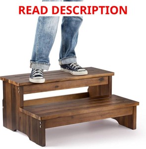 TINAMO 25 2-Step Wood Step Stool for High Beds for Adult (Patent Pending)  Solid Acacia Wood, 2-step Design, 300 LBS Capacity, Non-slip, Water-resistant, Multi-purpose, Easy Assembly, Walnut Finish