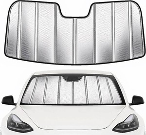 Windshield Sun Shade for Tesla Model 3 2018-2026, Model Y 2020-2026, Foldable 3-Layer High Reflective Silver Sunshade, Blocks UV Rays & Reduces Cabin Heat