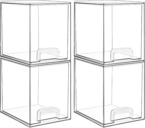 Vtopmart Clear Stackable Storage Drawers, 4 Pack Tall Plastic Organizers  Clear Pull-Out Drawers, Stackable Design for Skincare, Cosmetics, Beauty Supplies, Vanity, Bathroom, Cabinet and Countertop