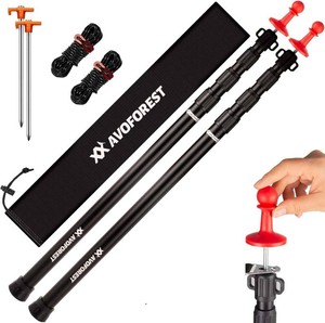 Tarp Poles Heavy Duty Adjustable, AVOFOREST Aviation Aluminum 8.7FT Telescoping Tent Poles with Protection Cap Wind-Resistant Awning Collapsible Poles Set of 2 for Tarps - Canopy - Awning - Hiking