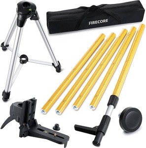Firecore 12 Ft.3.7M Professional Laser Level Pole with Tripod and 14-Inch by 20-Inch Laser Mount for Rotary and Line Lasers, Adjustable Telescoping Laser Pole with 58-11 Threaded Adapter-FLP370C