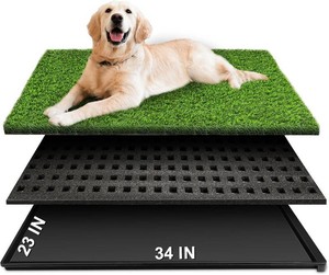 Dog Grass Pad with Tray, 34X23 Large Artificial Turf Grass Potty, Reusable Puppy Pee Pads for Dogs, Portable Dog Litter Box for IndoorOutdoor Potty Training Toilet