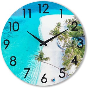 14 Inch Outdoor Clock Waterproof   Tempered Glass Silent Non-Ticking, Tropical Beach Theme Nautical Coastal Decor Wall Clock for Patio Pool Garden Bathroom