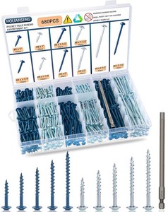 680 pcs Pocket Hole Screws Assortment Kit, 5 Sizes Blue Ceramic Coated and Zinc Coated Pocket Screws, Square Drive Self Tapping Coarse Thread Wood Screws Set, #8 x 1, 1-14, 1-12, 2, 2-12