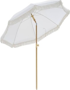 6.5FT Boho Patio Umberlla with Fringe,UPF50 Outdoor Umbrella with Fiberglass Ribs and Push Button Tilt,Tassels Umbrella for Beach,Terrace,Picnic