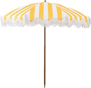 Rayjee 6.5FT Outdoor Patio Umbrella with Fringe, Boho Beach Umbrella  UV Protection  Tilt & Adjustable Height  Portable 2-Piece Brown Steel Pole  Perfect for Pool, Garden, Party & Beach
