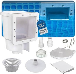 Above Ground Pool Skimmer - Made in USA, Square Mouth Thru-The-Wall Skimmer & Accessory Kit (45-400)
