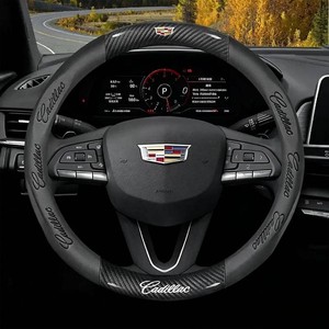 fir for Cadillac Steering Wheel Cover, Carbon Fiber Texture Nappa Leather,Custom Embossed Logo, Round Shape,Car Steering Wheel Protector Compatible with Cadillac Escalade XT4 XT5 XT6 Accessories