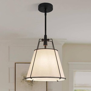 $140 Modern Pendant Light Fixtures with 12 White Linen Fabric Shade, Adjustable Hanging Light Fixture,Drum Black Vintage Chandelier for Kitchen Island Bedroom Dining Room Foyer Entryway