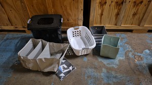 laundry baskets and storage items