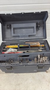 Toolbox with drill bits and drill extensions and tools