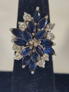 14K White Gold Diamond & Sapphire Cocktail Ring