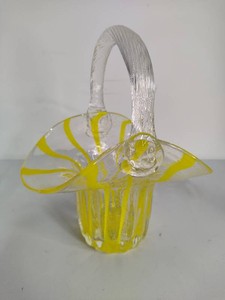 Blown Glass Yellow Striped Basket