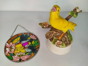 Hanging Stained Glass Bird & Figurine