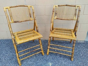 Pair of Folding Tortoise Shell Bamboo Chairs