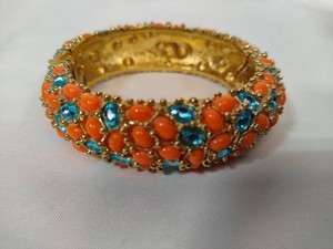 Kenneth Lane Stunning Faux Turquoise & Coral Hinged Bracelet