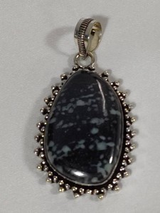 925 Sterling Silver Obsidian Snowflake Pendant