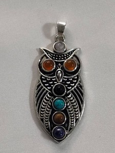 925 Sterling Silver Multi Stone Owl Pendant