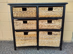Six Wicker Drawer Storage Table