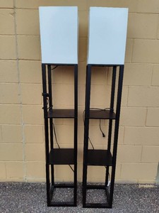 Pair of Black Shelf Floor Lamps
