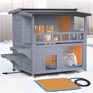 $190 2-Story Outdoor Heated Cat House with Balcony