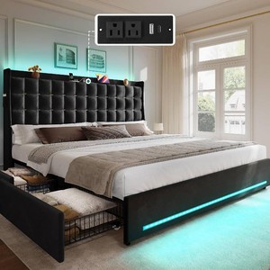 $243 YITAHOME King Bed Frame with 4 Drawers, Black