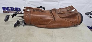 Assorted Golf Clubs With Brown Leather Carry Bag