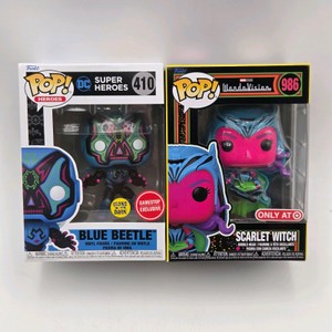 Lot of 2 Funko Pop Exclusives  Blue Beetle #410 GITD GameStop & Scarlet Witch #986 Target