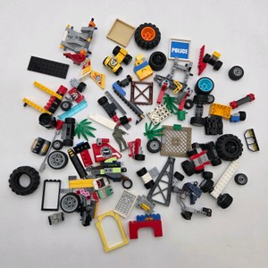 LEGO Assorted Vehicle Parts & Building Pieces Lot  Wheels, Police, Fire Dept & Partial Builds