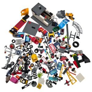 Over 4 Lbs LEGO Assorted Building Pieces Lot  Vehicles, Wheels, Baseplates & Partial Builds