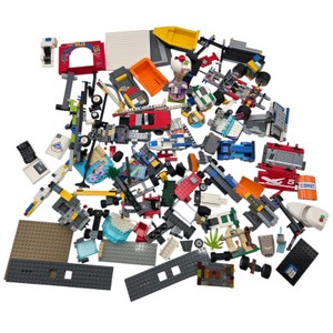 Over 4 Lbs LEGO Building Pieces Lot w Vehicles, Police Boat, Baseplates & Partial Builds