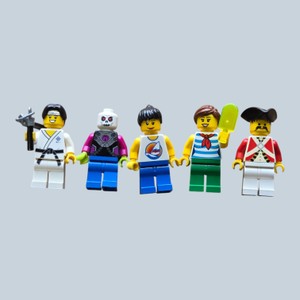 Lot of 5 LEGO-Style Minifigures  Ninja, Pirate, Skull, Surfer & More