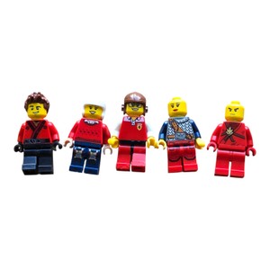 Lot of 5 LEGO-Style Minifigures  Red Ninja, Ferrari Racing & Assorted Figures