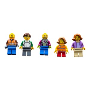 Lot of 5 LEGO-Style Minifigures  Construction Worker, Robot & Assorted Characters
