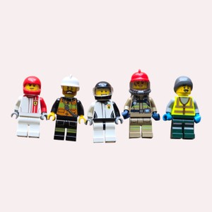 Lot of 5 LEGO & Compatible Minifigures  Ferrari Racing, Firefighters & Construction
