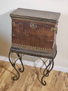 Embossed Decorative Storage Chest on Iron Stand