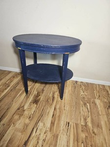 Navy Blue Oval Accent Table with Lower Shelf