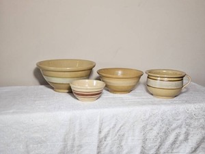 Vintage Yellow Ware Mixing Bowl & Crockery Kitchenware Group