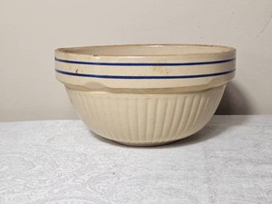 Antique Blue Banded Stoneware Mixing Bowl