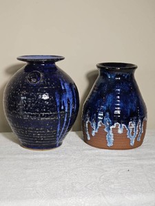 Studio Pottery Cobalt Blue Vase Pair