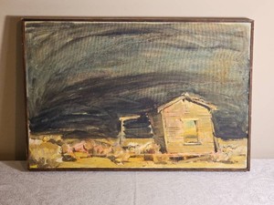 Connor 1970 Original Modernist Cabin Landscape Painting