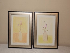 Signed Bottle with Flowers Framed Art Print Pair