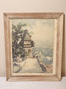 Karl Feiertag Signed Hand Colored Etching, Graz Clock Tower