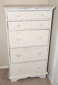 Distressed White Five-Drawer Tall Chest