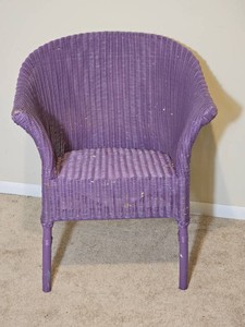 Purple Painted Wicker Barrel Back Armchair