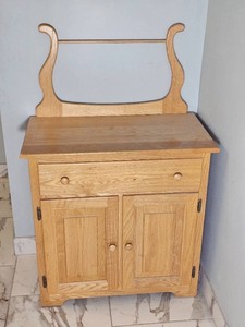Solid Wood Oak Storage Cabinet with Towel Bar