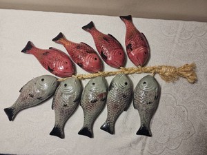 Stringer of Ceramic Fish Sculptural Wall Hanging