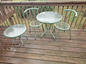 Vintage Metal Patio Bistro Set with Glass Top Tables